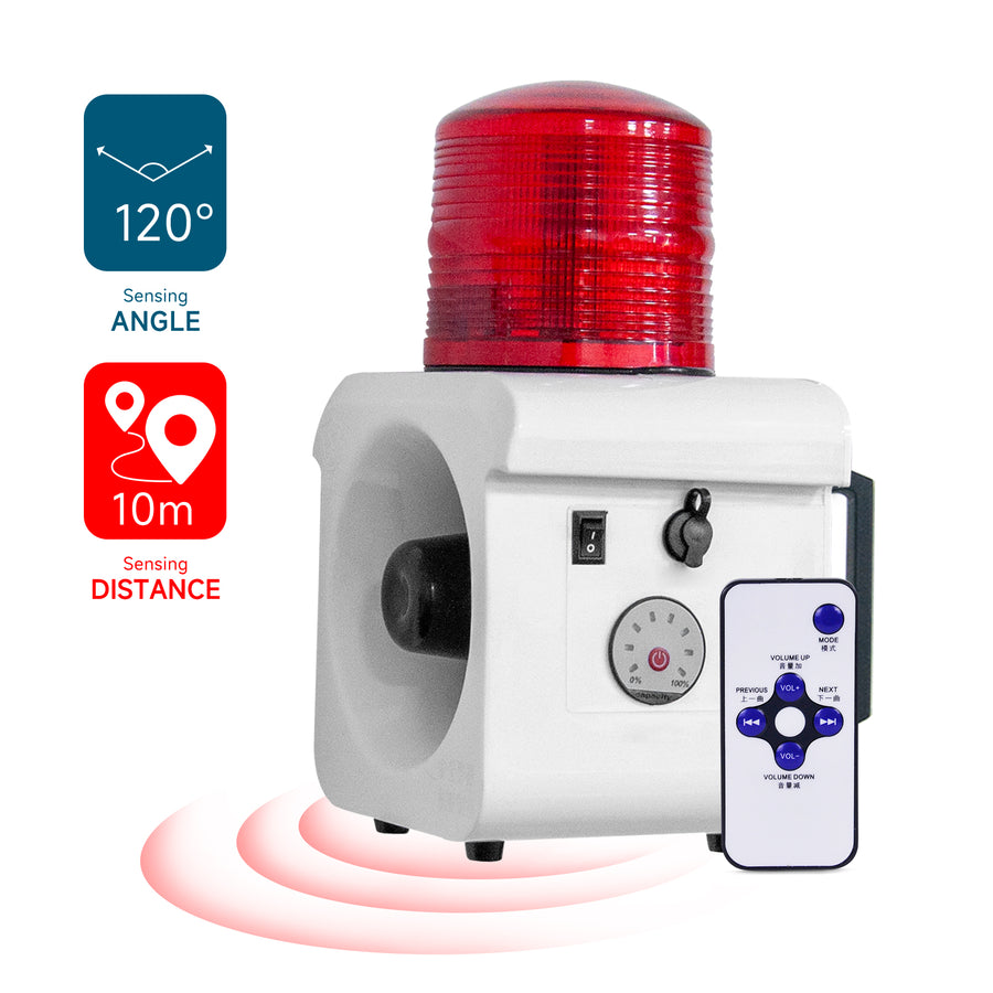 YASONG SLA-800BW 120dB Portable Rechargeable Motion Sensor Siren, 2600mAh Battery, 12 Tones, IP65, USB Audio