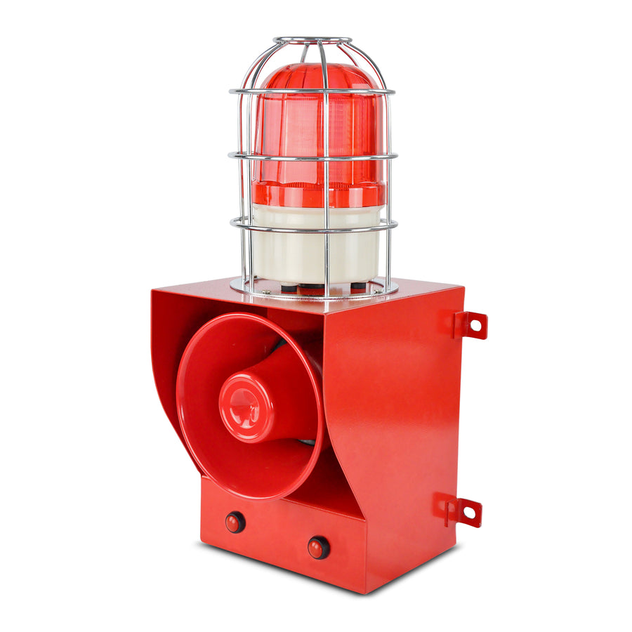 YASONG SLA-05C 130dB High Power Industrial Alarm Siren, Metal Guard, 45W, 12 Tones, IP65, LED Strobe