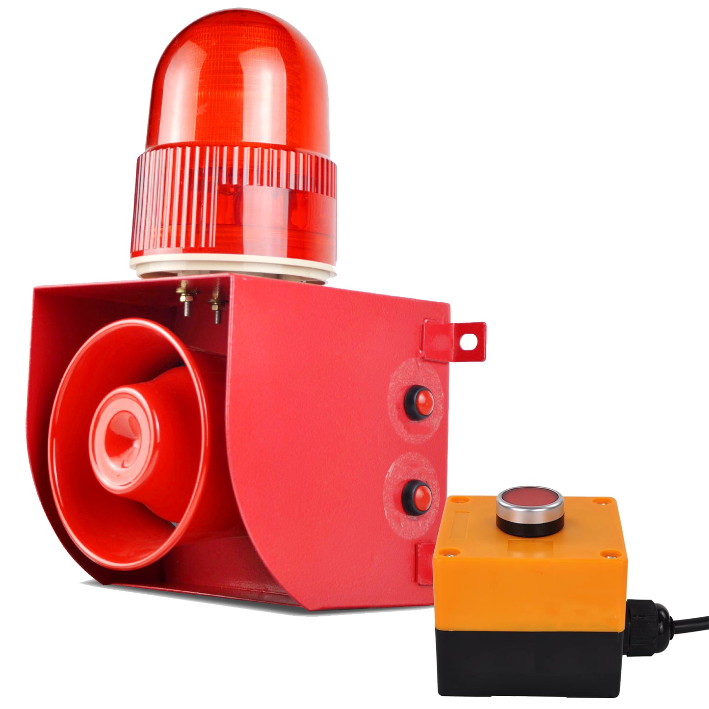 Alarm Siren with Button Control Box Adjust 120dB Loud Horn 9 Tones 25W One Button Linkage Outdoor Security Siren with LED Strobe Light for School Factory home Farm SLA-01HZ