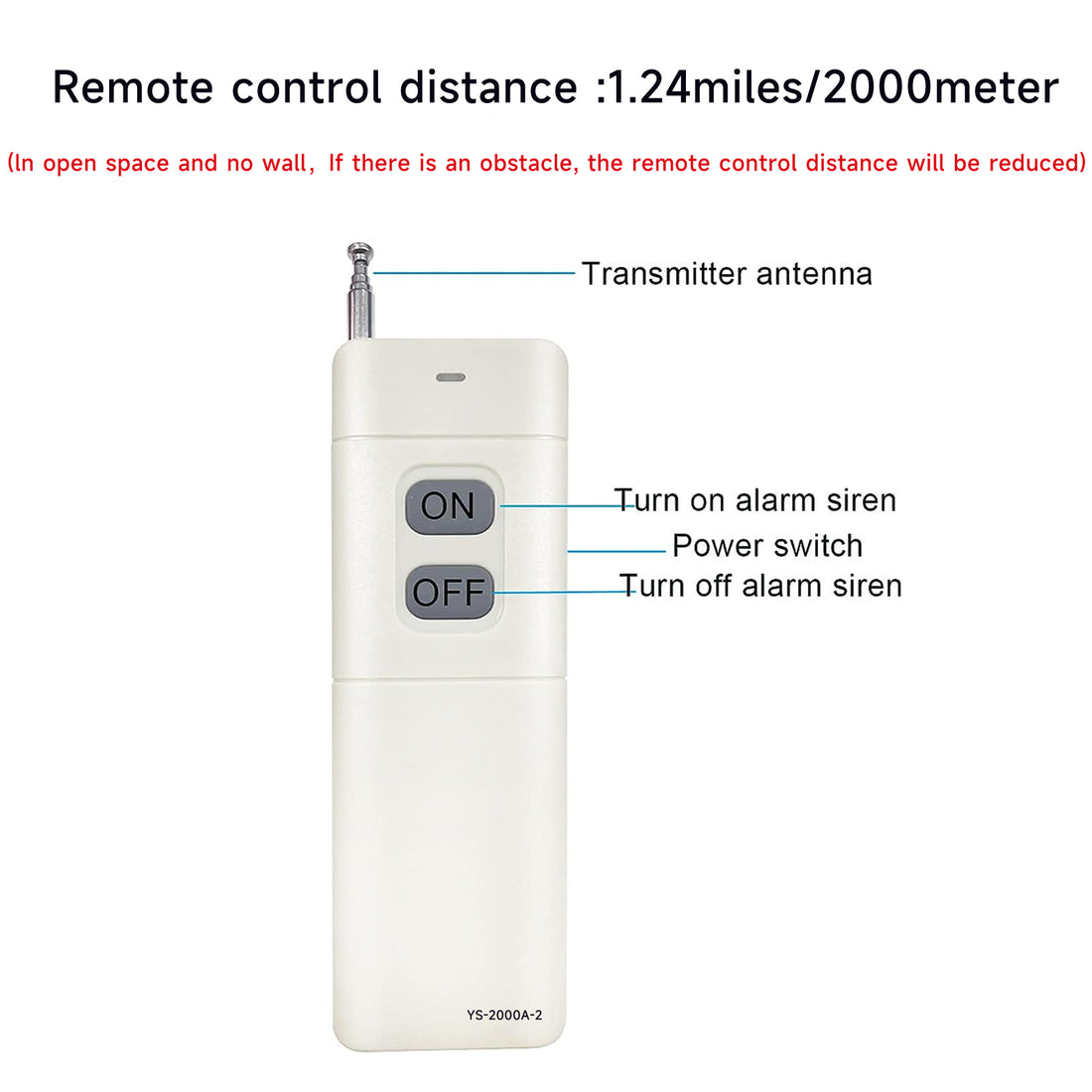 YASONG 2000m Wireless Remote Control for Alarm Siren, ON/OFF Control, White, Pairing Required