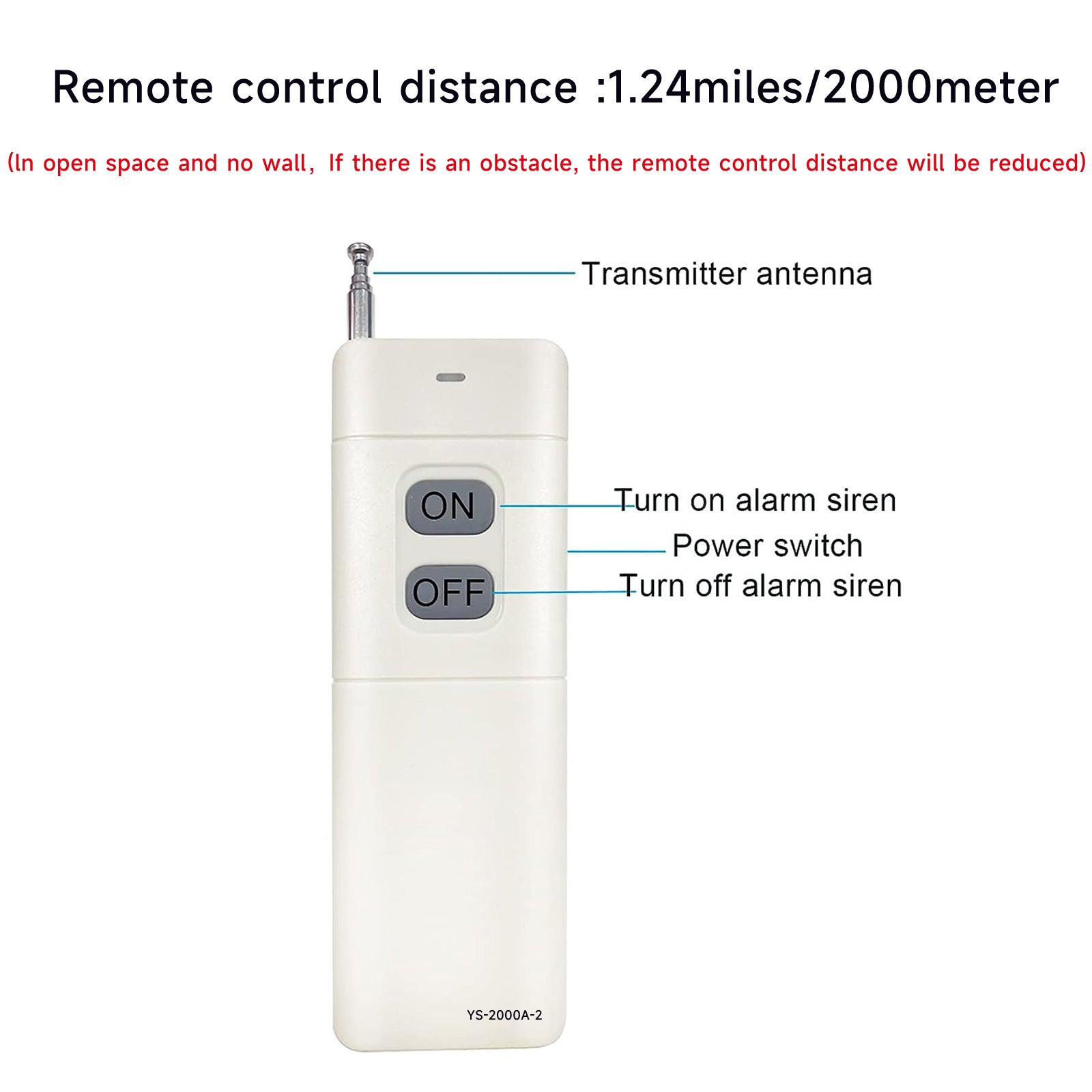 YASONG 2000m Wireless Remote Control for Alarm Siren, ON/OFF Control, White, Pairing Required
