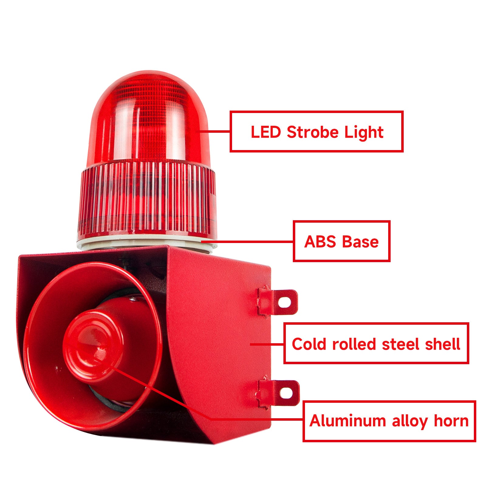 Sirena de alarma industrial para exteriores YASONG, sirena de seguridad de 120dB con bocina, resistente al agua IP66, con luz estroboscópica para fábricas, puertos, muelles, embalses, astilleros SLA-01G