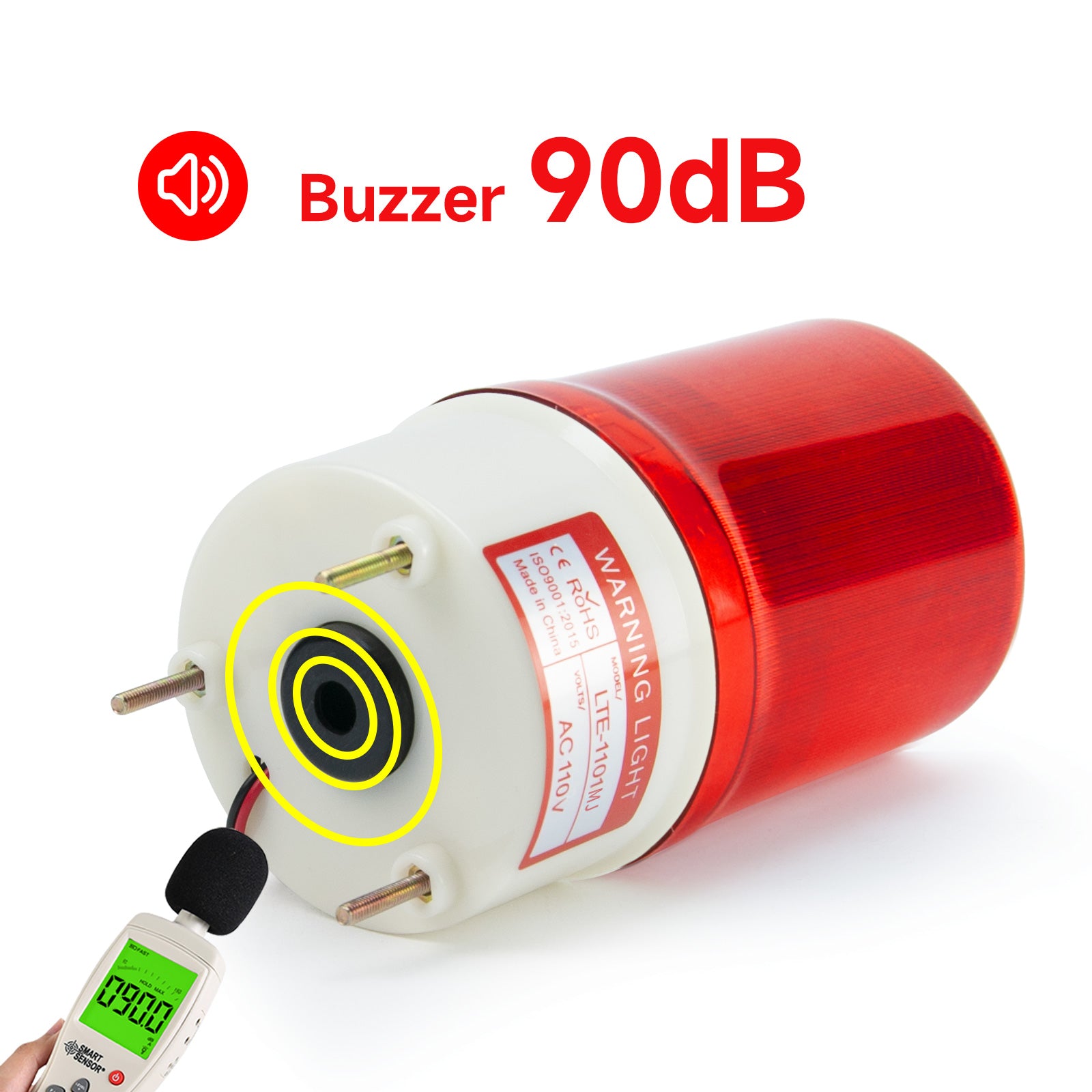 YASONG LTE-1101MJ Revolving LED Beacon Warning Light, 90dB Buzzer, IP44, 3W, Screw Mount