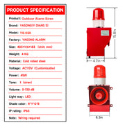 YASONG SLA-05A 130dB High Power Industrial Alarm Siren, 45W, IP65, LED Strobe, AC/DC Voltage Options
