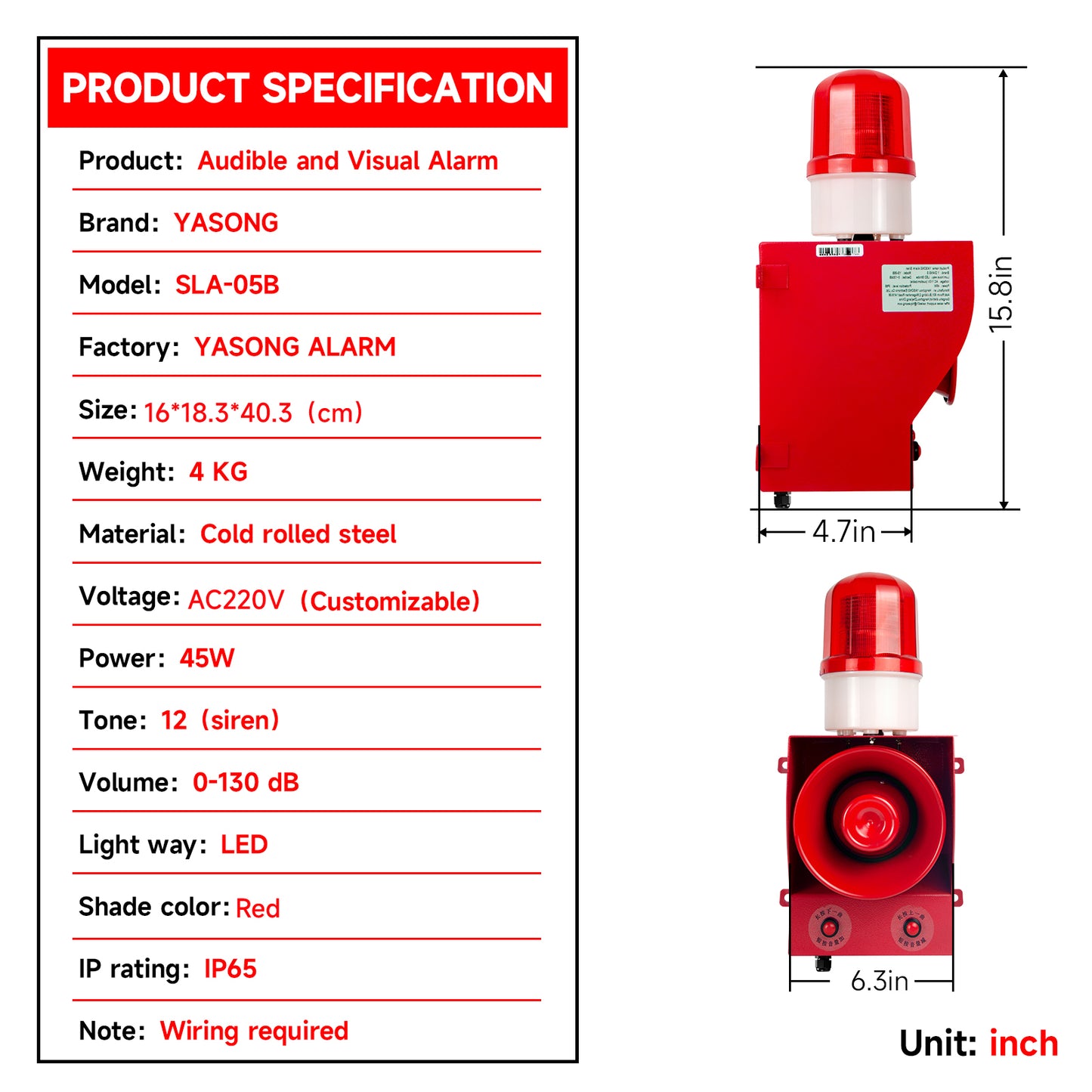 Alarm Siren with Button Control Box 130dB Horn 12 Tones Adjustable 45w Emergency Alarm Systerm Strobe Siren for Farm Factory Harbor Dock SLA-05BZ