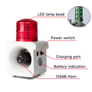 YASONG SLA-800B 120dB Portable Rechargeable Alarm Siren, 12 Tones, IP65, 2600mAh Battery, LED Strobe