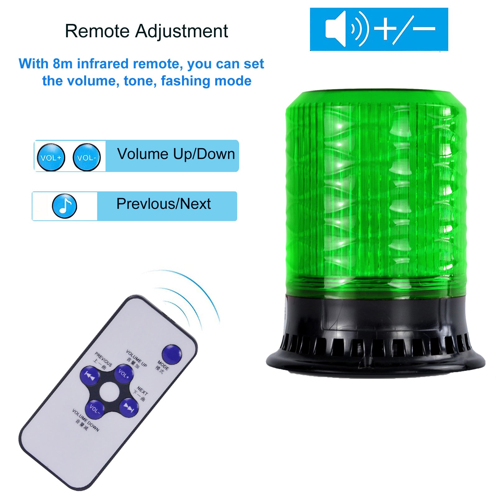 YASONG SLA-190 120dB LED Beacon Siren Light, 9 Tones, 4 Flash Modes, DC10V-30V, Remote Control