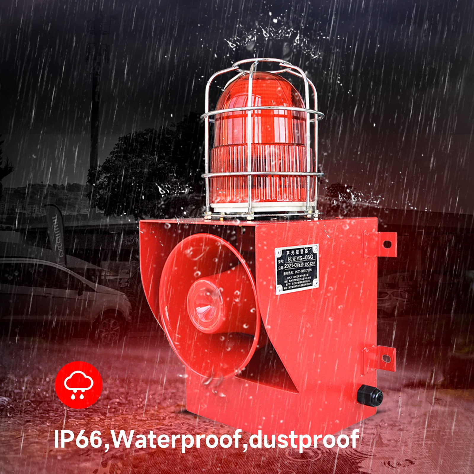 YASONG Sirena de alarma exterior IP66 impermeable anticolisión 130dB Bocina de seguridad con luz estroboscópica para puerto, muelle, fábrica, escuela, hogar SLA-05G