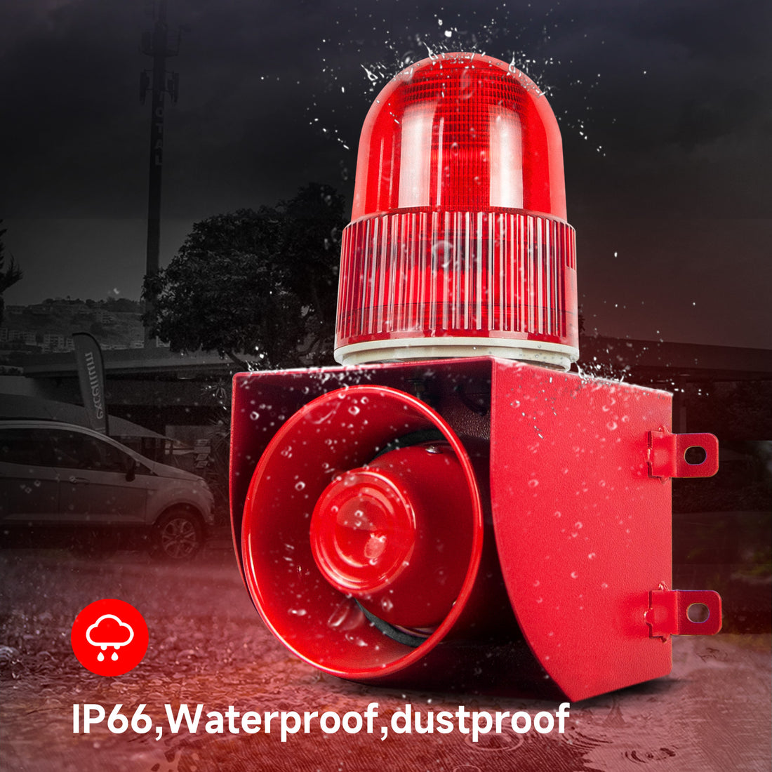 Sirena de alarma industrial para exteriores YASONG, sirena de seguridad de 120dB con bocina, resistente al agua IP66, con luz estroboscópica para fábricas, puertos, muelles, embalses, astilleros SLA-01G