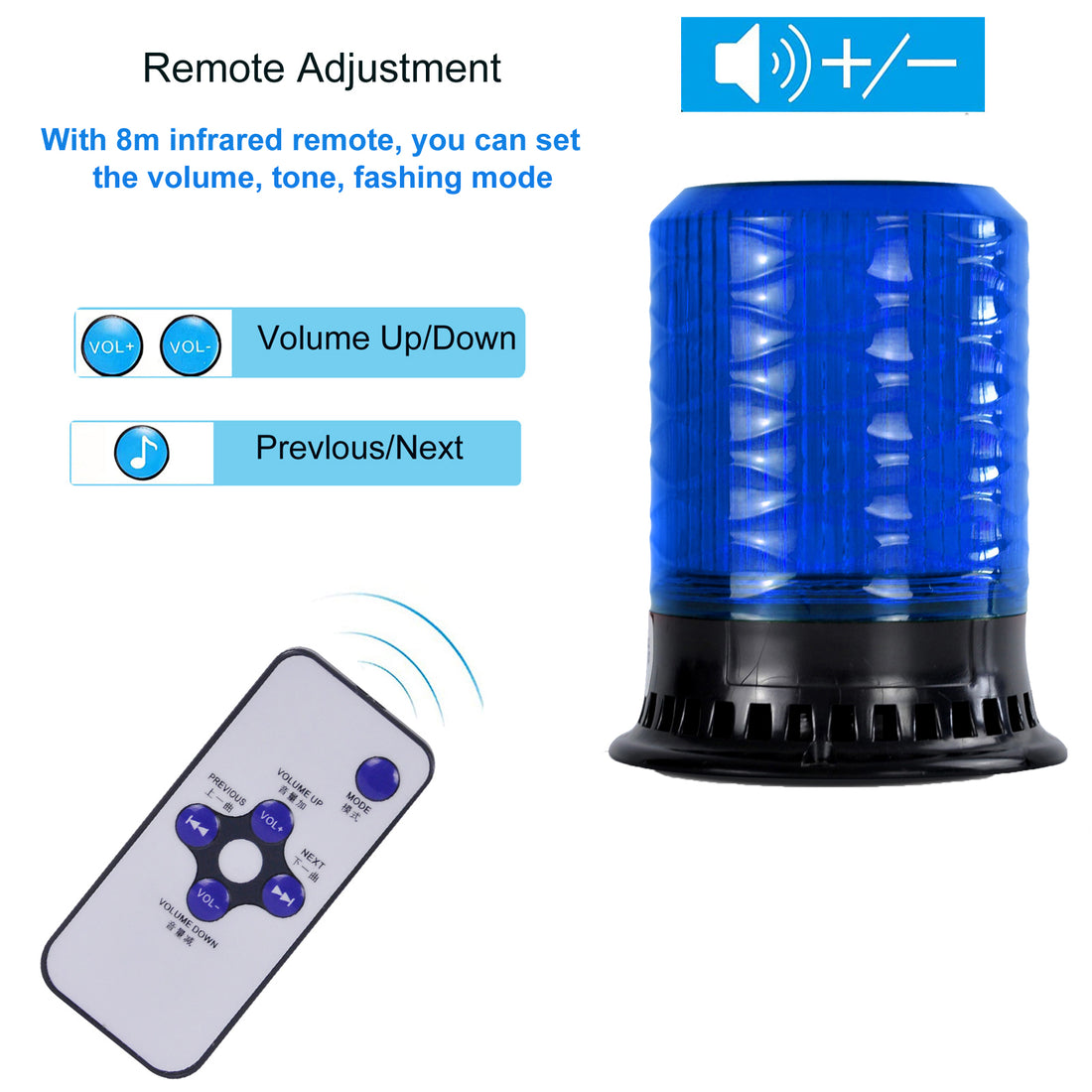 YASONG SLA-190 120dB LED Beacon Siren Light, 9 Tones, 4 Flash Modes, AC100-240V, Remote Control