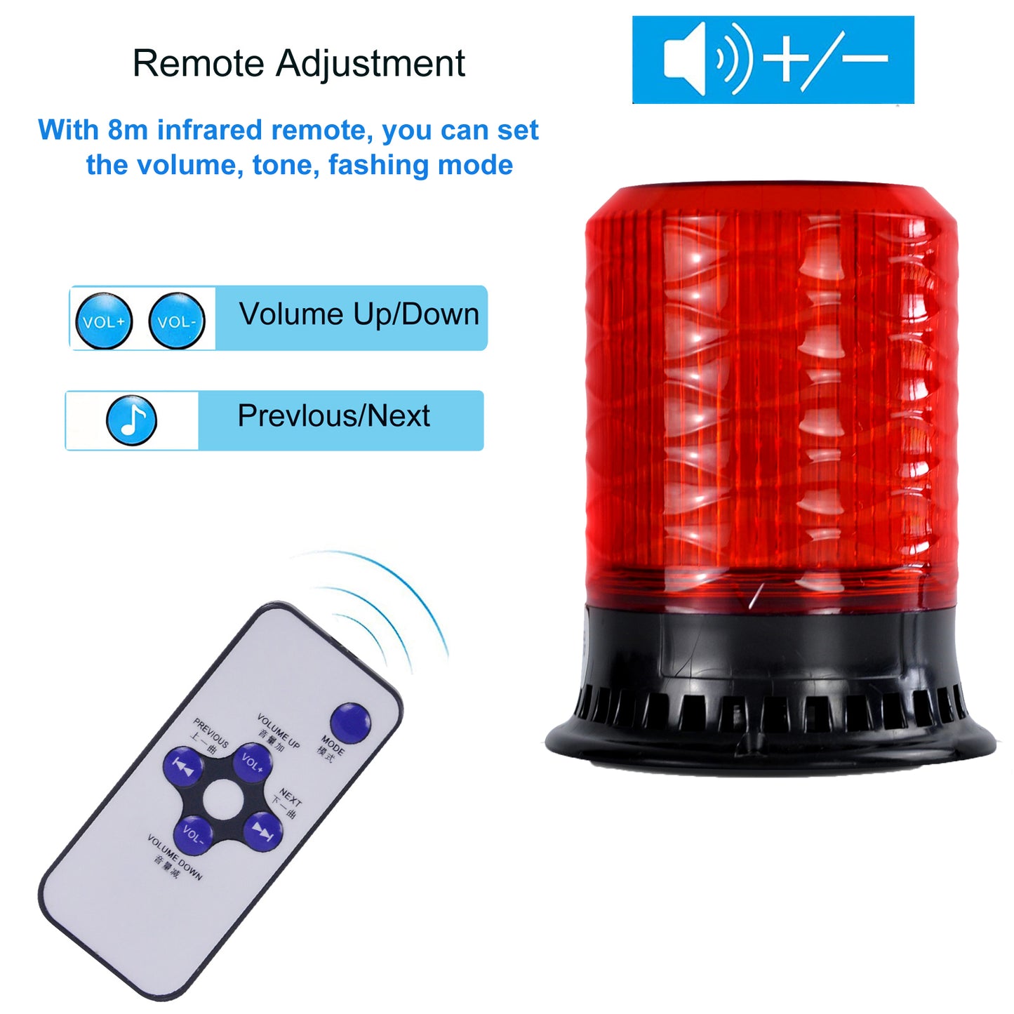 YASONG Beacon Strobe Light  4 Flashing Mode 120dB Horn 9 Tones LED  Emergency Lights with Magnet Base for Vehicles, Truck, Car and Workshop AC100V-AC240V