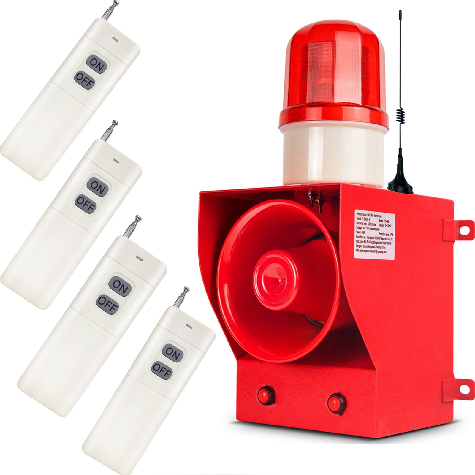 YASONG Sirena de Alarma Inalámbrica con Control Remoto de 2000m/1.24millas con Múltiples Controles Remotos Bocina de 130dB Sistema de Alarma de 45w AC100-120V SLA-05BY-2000