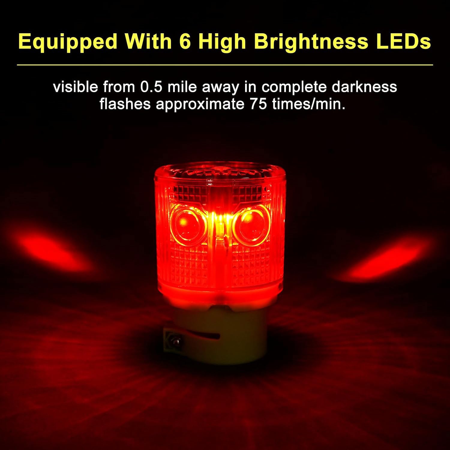 YASONG Solar 360° LED Industrial Strobe Warning Light, IP54 Outdoor Beacon, 6 LEDs, Auto Night Flashing