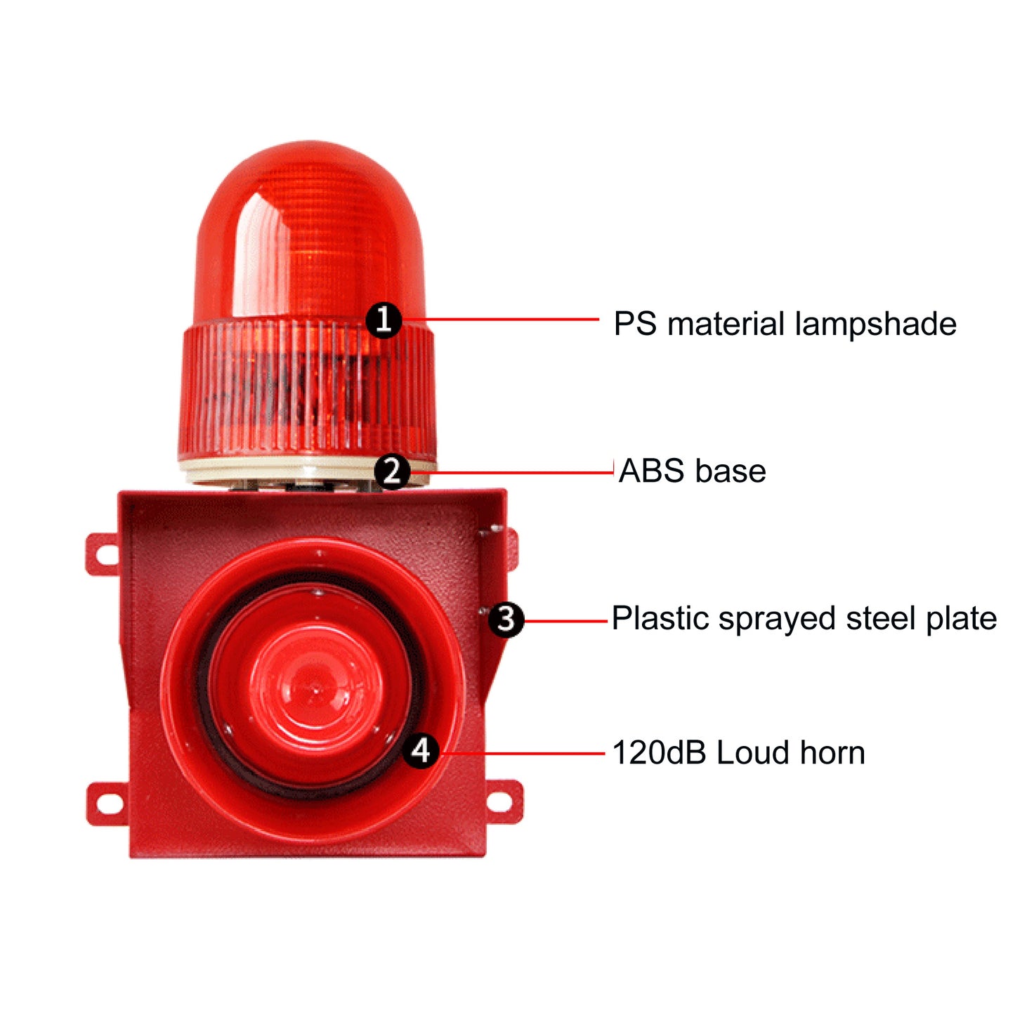 YASONG Siren Alarm with Led Strobe Light 120dB Loud Horn 25W Alarm Systerm for Factories, Docks, Transportation and Ports SLB-01