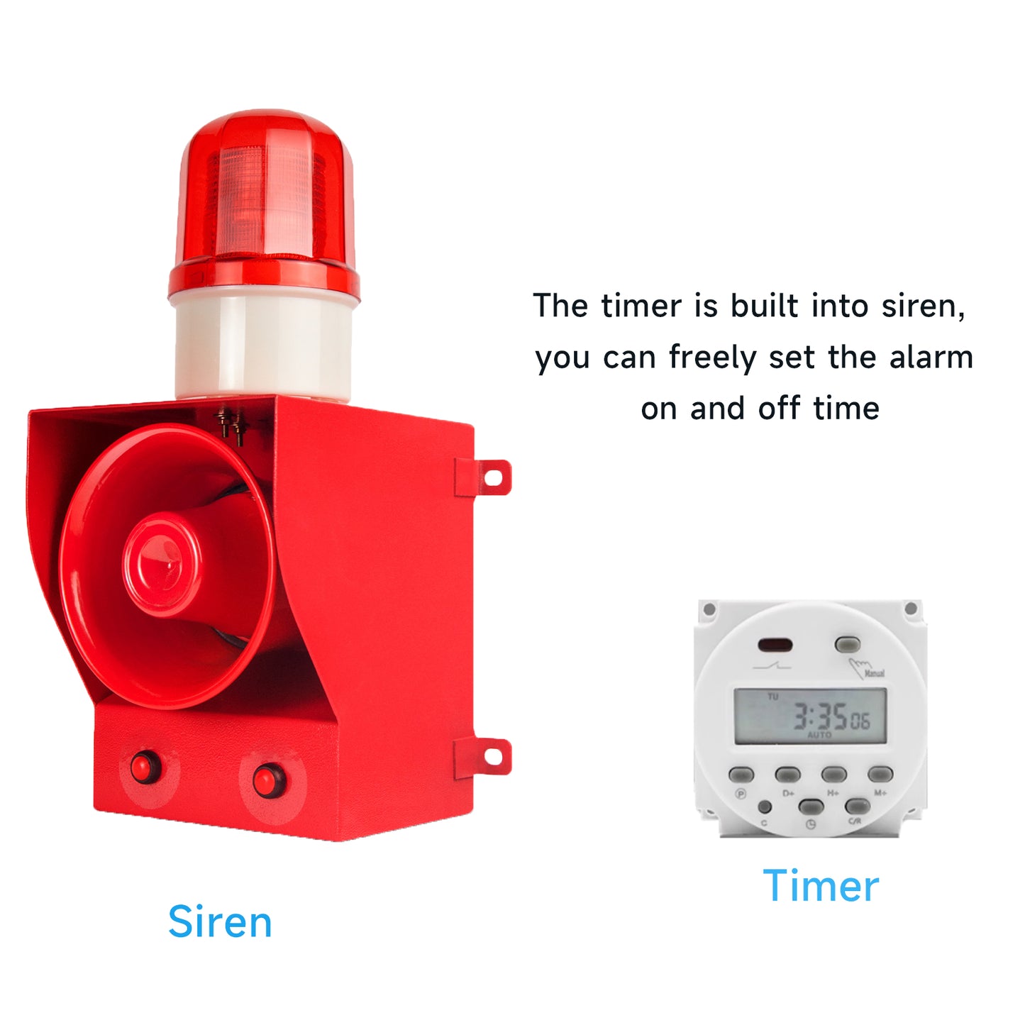 Security Outdoor ALarm Siren  Loud 130dB IP65 Waterproof Adjustable Sound Alarm Systerm with Timer Emergency Siren Strobe Light  SLA-05B1