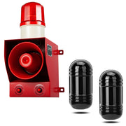 Sirena de Alarma Industrial de Contacto Seco con Detector de Rayos Infrarrojos Exterior Impermeable Ajustable 130dB Sonido Sistema de Alarma de Seguridad para Protección Perimetral de Fábricas, Almacenes y Garajes