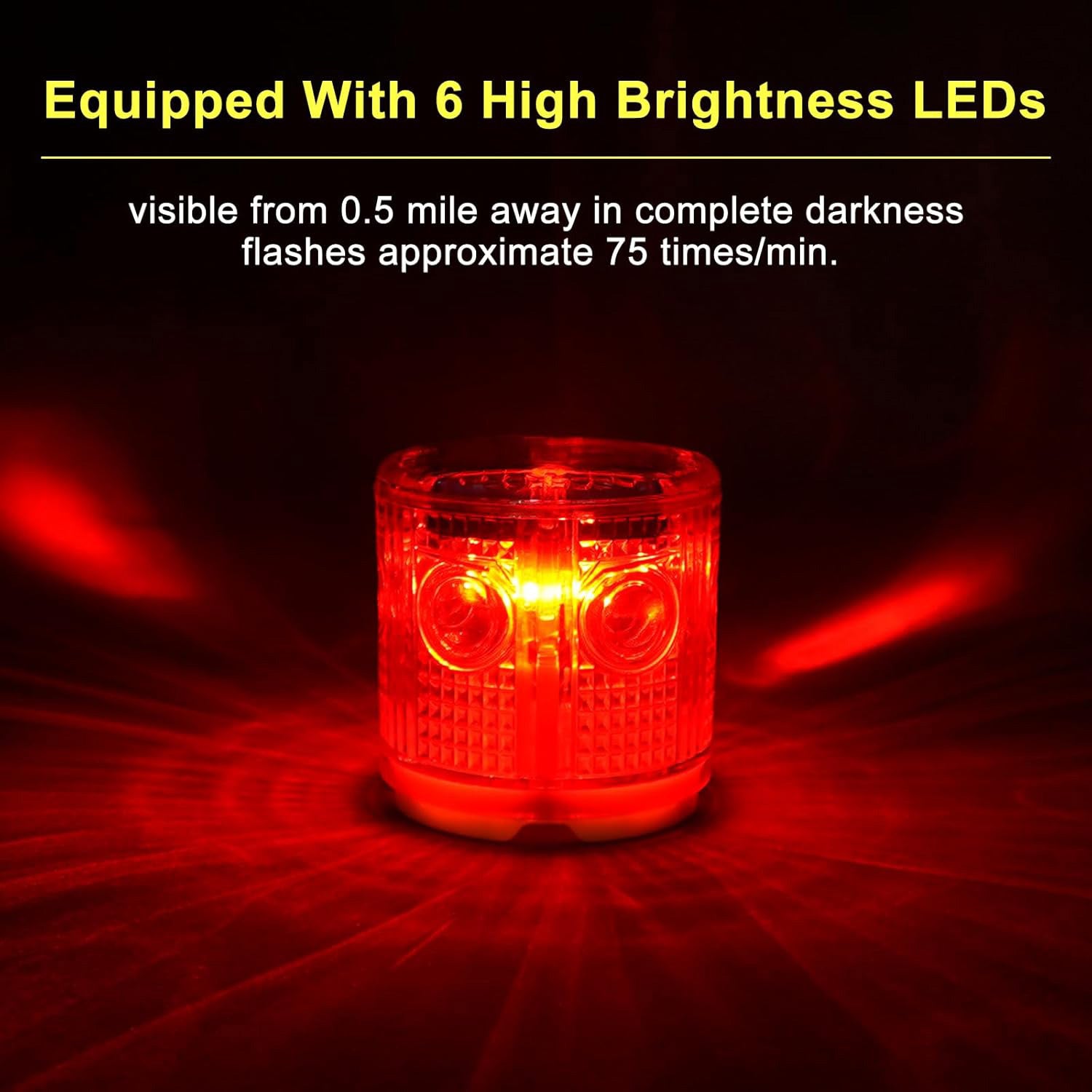 YASONG Solar LED Industrial Strobe Warning Light, IP54 Outdoor Safety Beacon, 6 LEDs, Auto Night Flashing