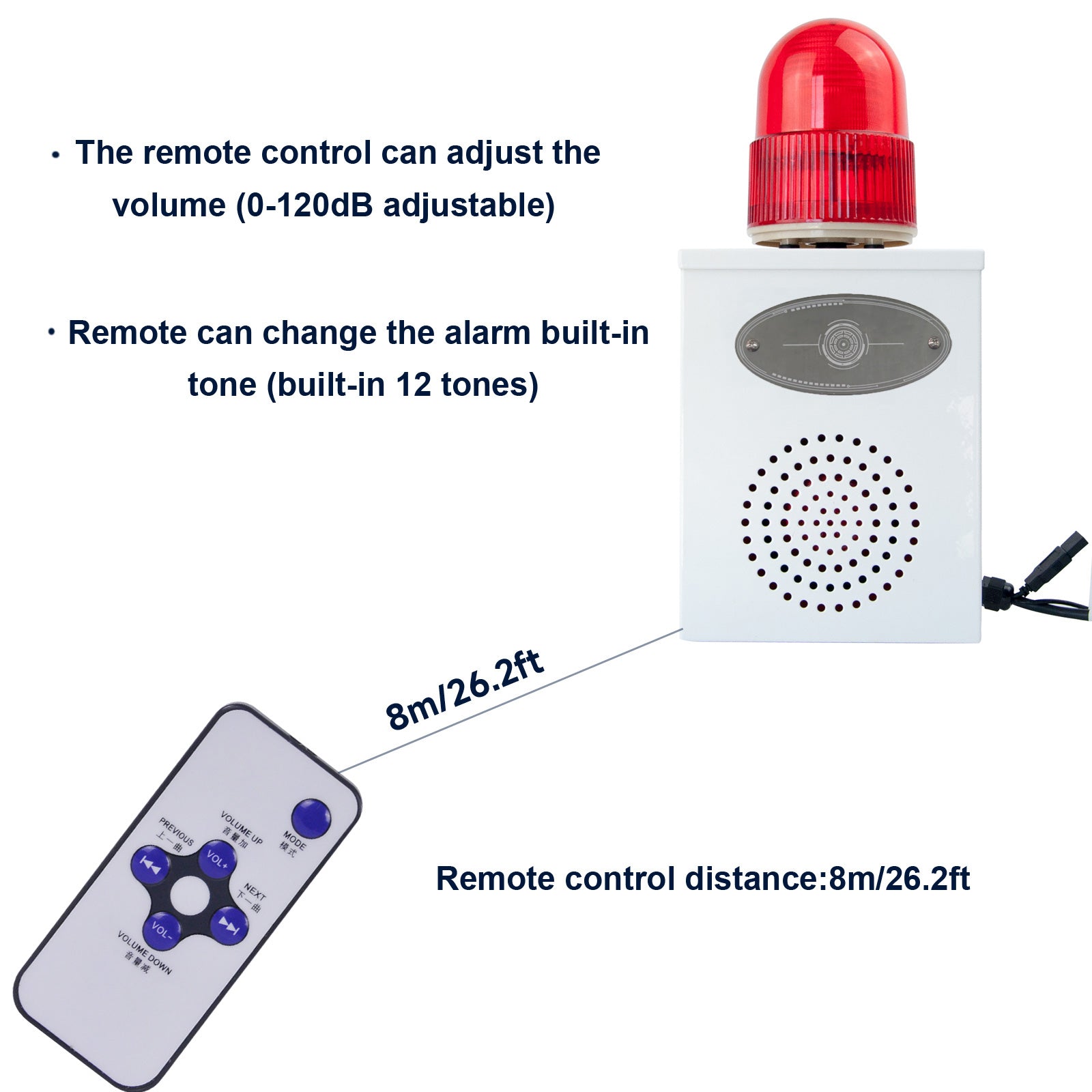 YASONG Sirène d'alarme extérieure industrielle 120 dB Sirène de sécurité d'urgence réglable avec lumière stroboscopique pour bâtiment entrepôt usine commerciale école