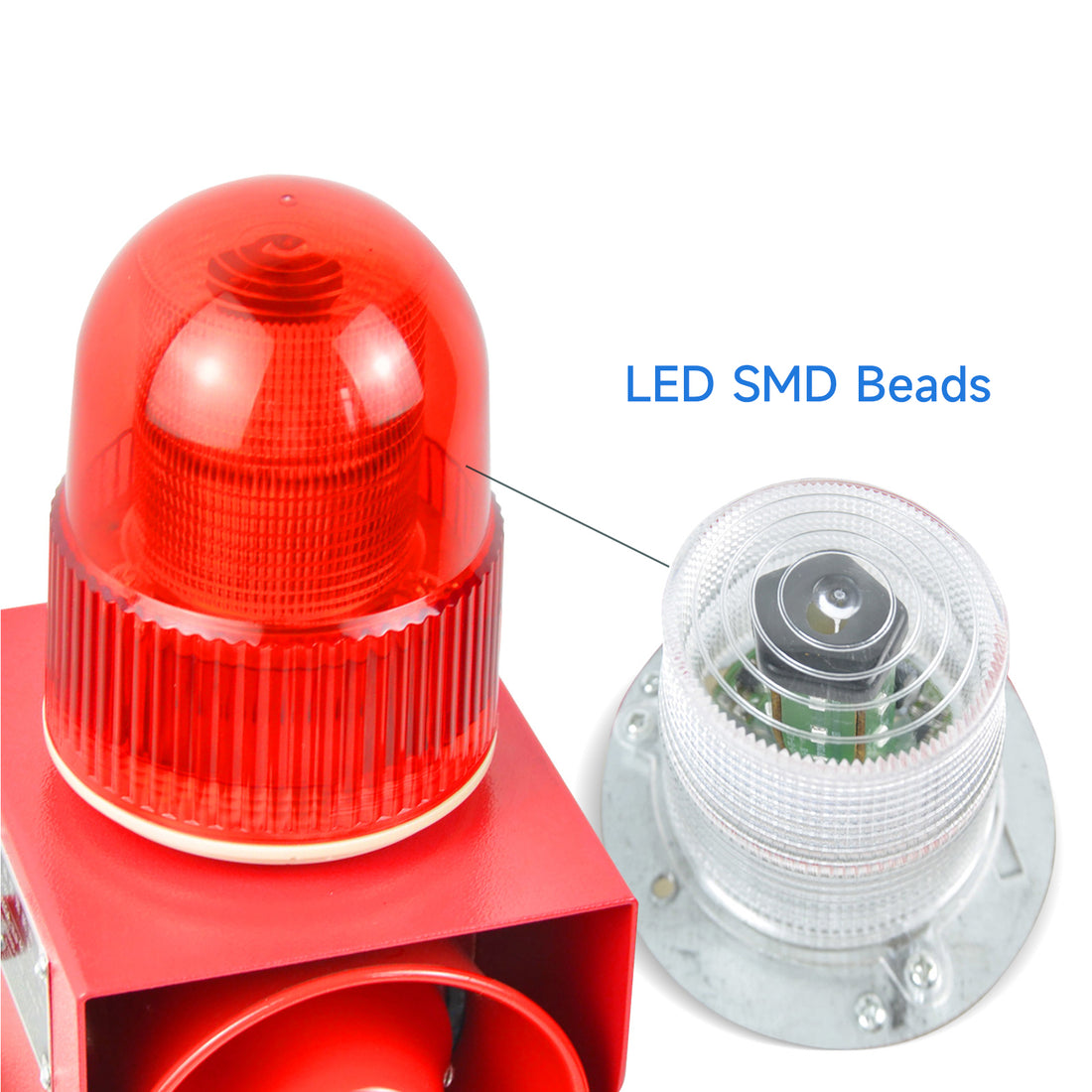 YASONG Alarma de sirena con caja de control de botón, claxon ajustable de 130 dB, 45 W, sirena de seguridad industrial impermeable para interiores y exteriores con luz de baliza roja SLA-05CZ