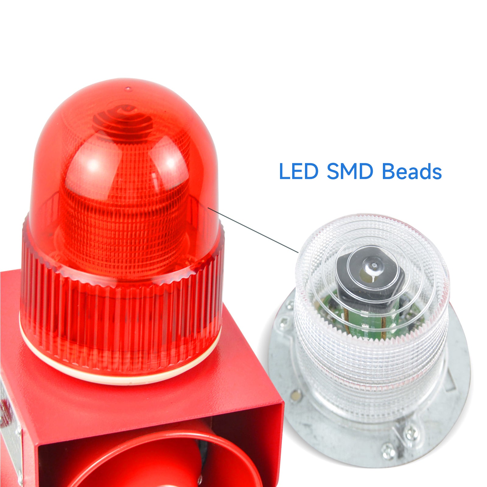 YASONG Alarma de sirena con caja de control de botón, claxon ajustable de 130 dB, 45 W, sirena de seguridad industrial impermeable para interiores y exteriores con luz de baliza roja SLA-05CZ