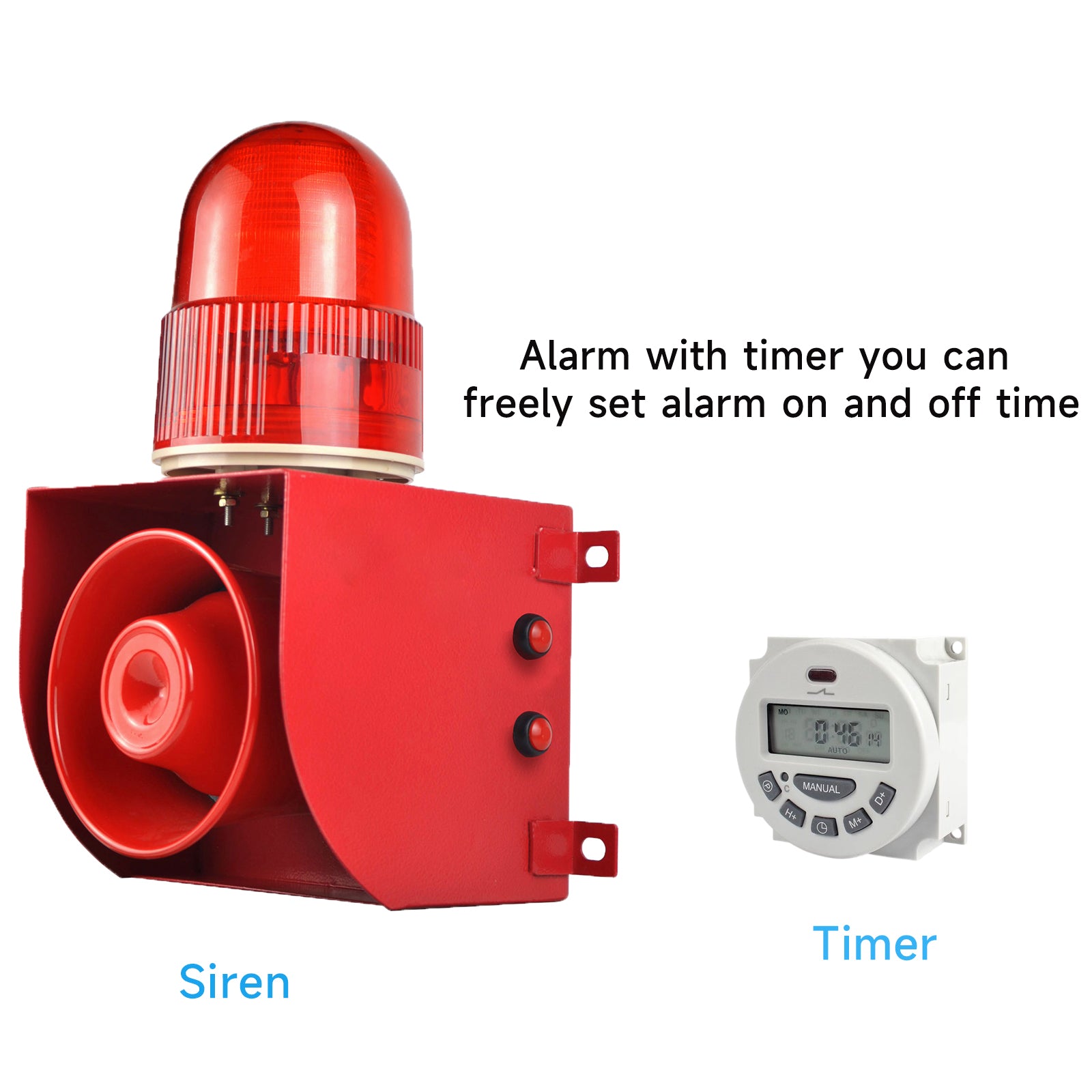YASONG SLA-01H1 120dB Timer Alarm Siren, 25W, 12 Tones, IP65, USB Upload, LED Strobe, Wall Mount