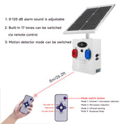 YASONG SLA-TYN02 120dB Solar Motion Sensor Industrial Alarm Siren, Red Blue Strobe, IP65, USB Sound Upload