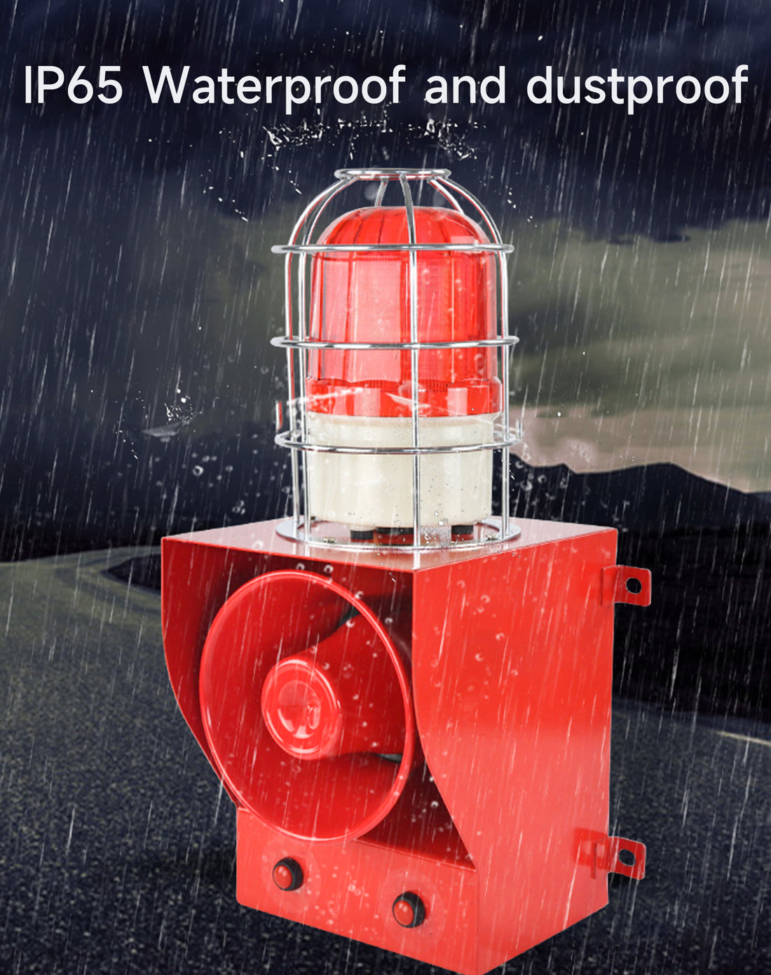 YASONG Alarma de sirena con caja de control de botón, claxon ajustable de 130 dB, 45 W, sirena de seguridad industrial impermeable para interiores y exteriores con luz de baliza roja SLA-05CZ