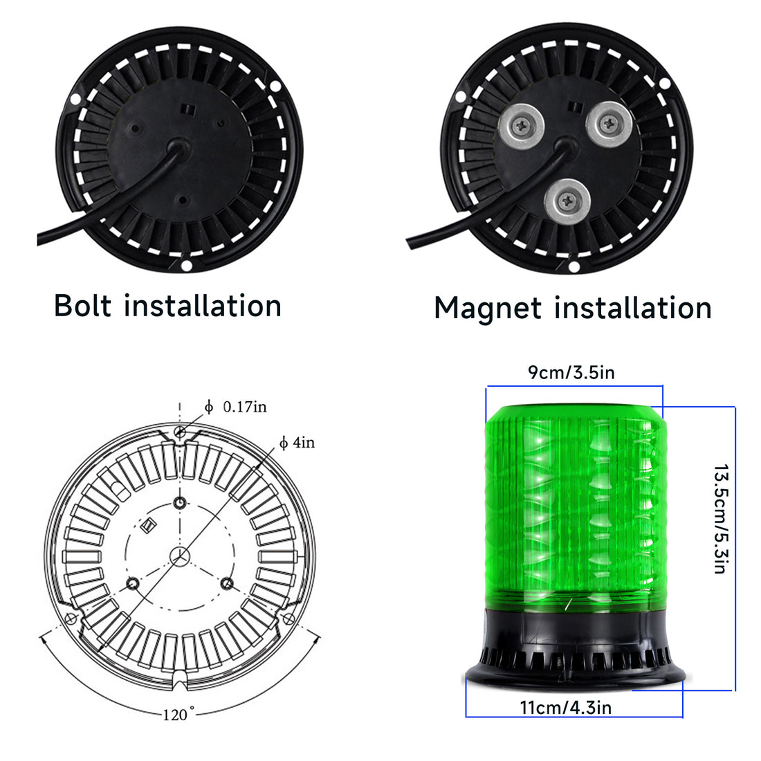 Y DIANS S Luz de baliza 120dB Bocina 4 modos intermitentes Luces de emergencia LED para camiones, automóviles, montacargas y vehículos AC100-240V SLA-090