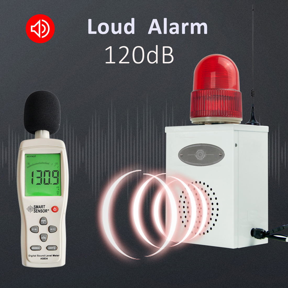 Alarma con sirena y control remoto inalámbrico YASONG 2000m/1.24millas, sirena estroboscópica de 120dB, bocina de seguridad para exteriores para almacenes y fábricas, SLA-B02Y