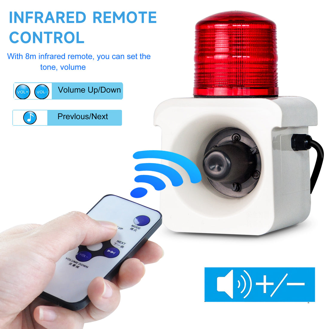 YASONG SLA-800W 120dB Motion Sensor Siren, 15W, 12 Tones, 10m Detection, IP65, USB Audio, LED Strobe