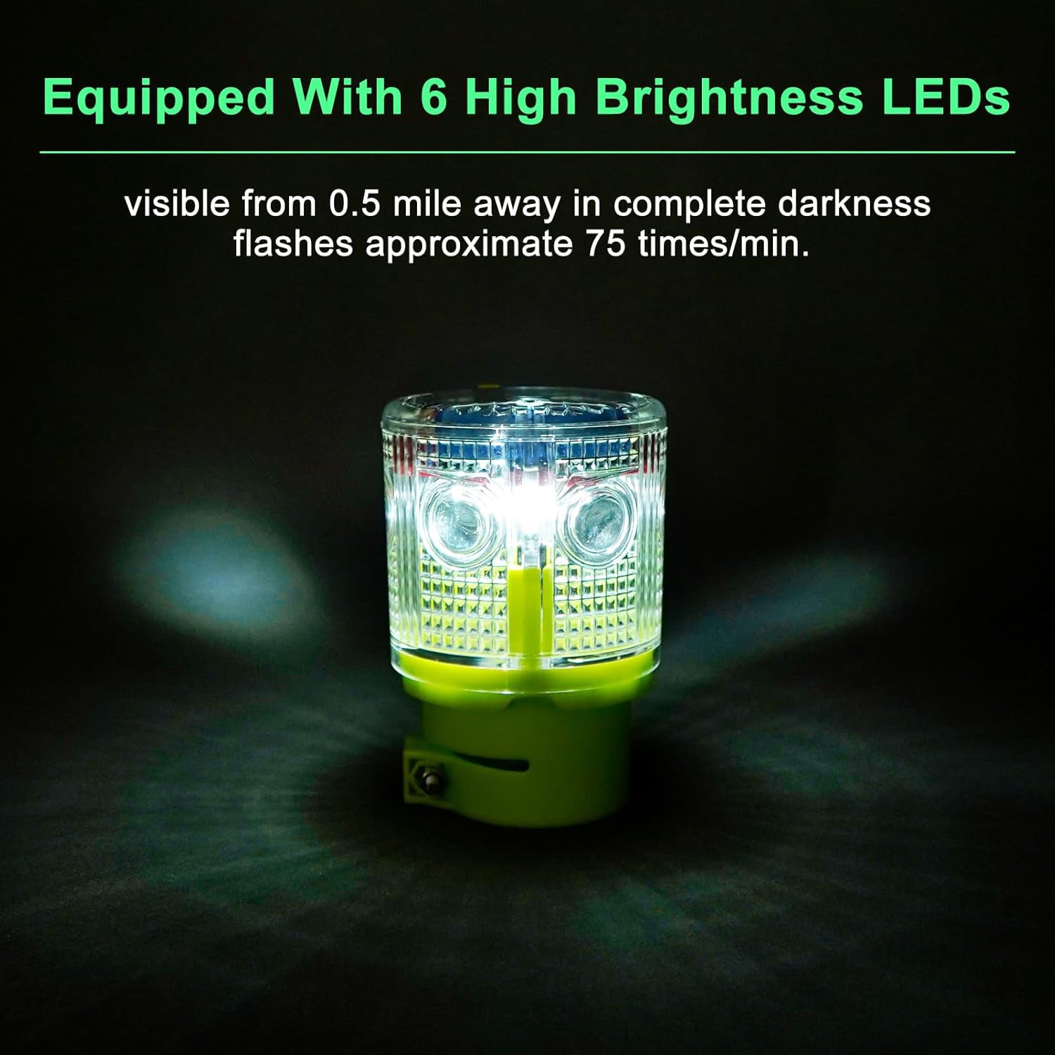 YASONG Solar 360° LED Industrial Strobe Warning Light, IP54 Outdoor Beacon, 6 LEDs, Auto Night Flashing