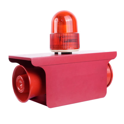 Industrial Dual Horn Siren Alarm Waterproof 130dB Loud Emergency Sirens Systerm with Beacon Strobe Light, USB Port for Factory Warehouse House Company SLA-JB210