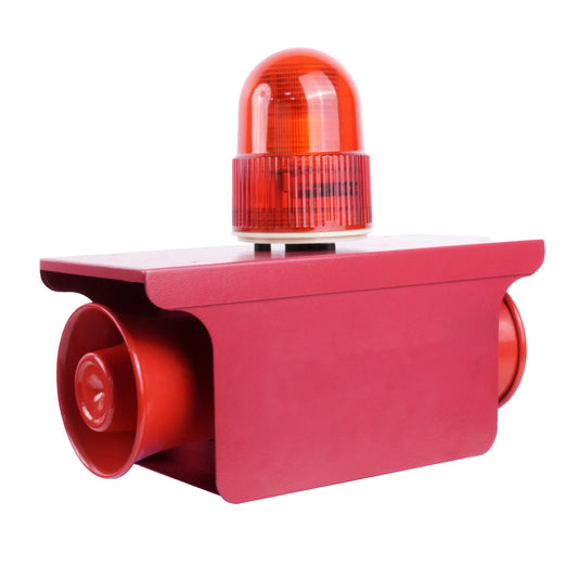 Industrial Dual Horn Siren Alarm Waterproof 130dB Loud Emergency Sirens Systerm with Beacon Strobe Light, USB Port for Factory Warehouse House Company SLA-JB210