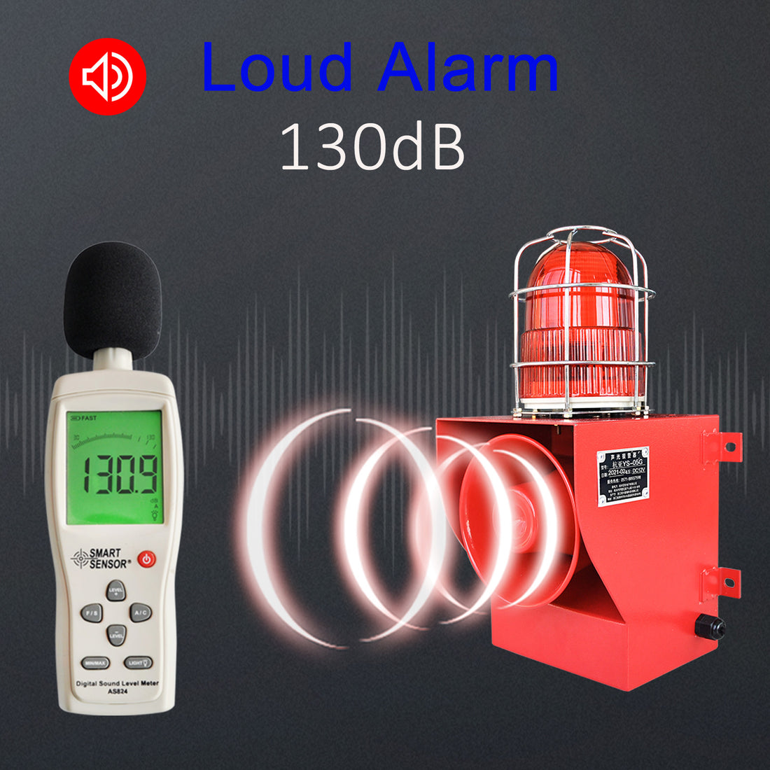 YASONG Sirena de alarma exterior IP66 impermeable anticolisión 130dB Bocina de seguridad con luz estroboscópica para puerto, muelle, fábrica, escuela, hogar SLA-05G