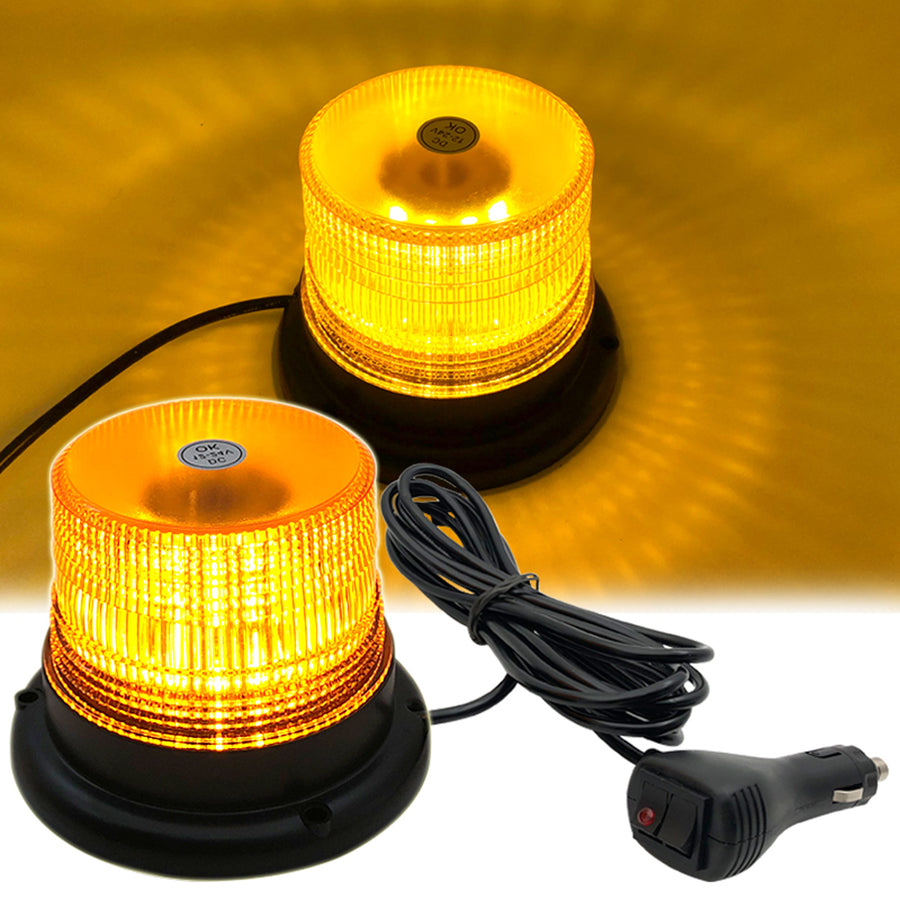 YASONG YK-K008s-40 Amber 40 LED Magnetic Beacon Light, DC12V-24V, IP66, 7 Flash Modes, 16.4ft Cord