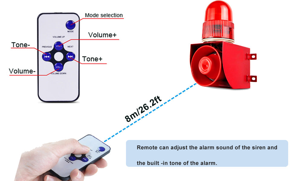 YASONG 0–8m Volume and Tone Remote Control for Compatible Alarm Sirens, Adjustable Sound Remote