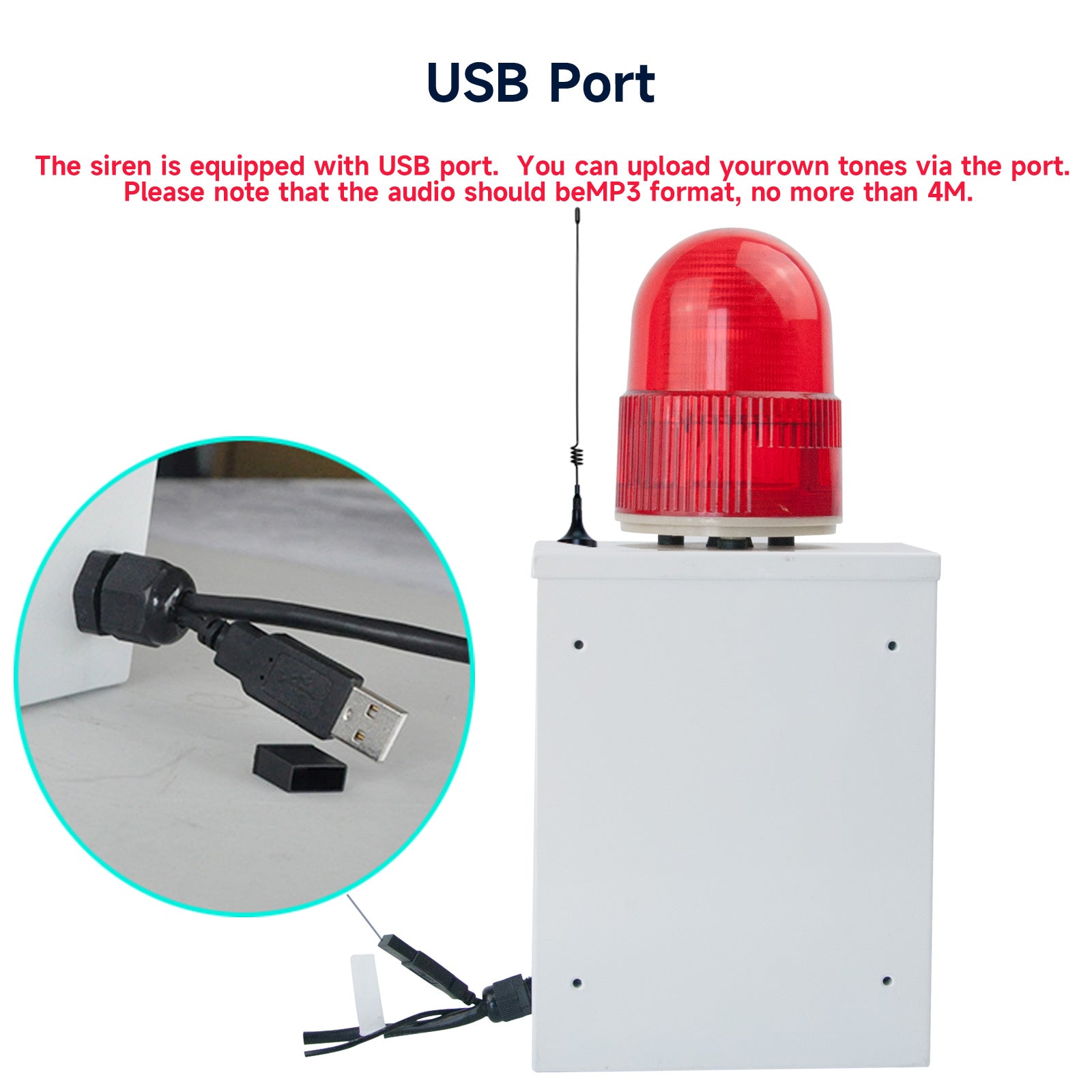 YASONG SLA-B02Y-500M 120dB Wireless Remote Siren, 500m Range, 25W, 12 Tones, IP54, USB Audio, LED Strobe
