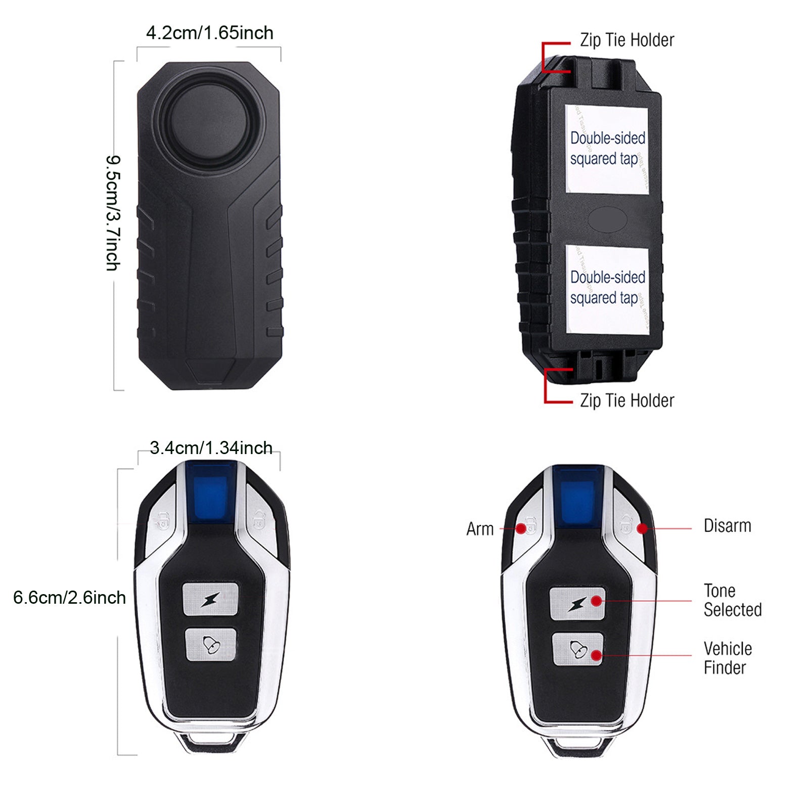 Alarme de vélo sans fil YASONG 113 dB, forte, antivol, à vibrations, pour moto et vélo, étanche, système d'alarme de sécurité pour véhicule avec capteur de vibrations (1 paquet)