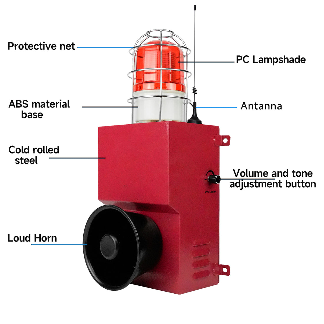 Sirena de Alarma con Control Remoto Inalámbrico con Alcance de 0.31 Millas, Luz Estroboscópica LED, 130dB de Volumen, Múltiples Tonos, Sirena de Seguridad de Emergencia para Exteriores de 150W SLA-900MY-500