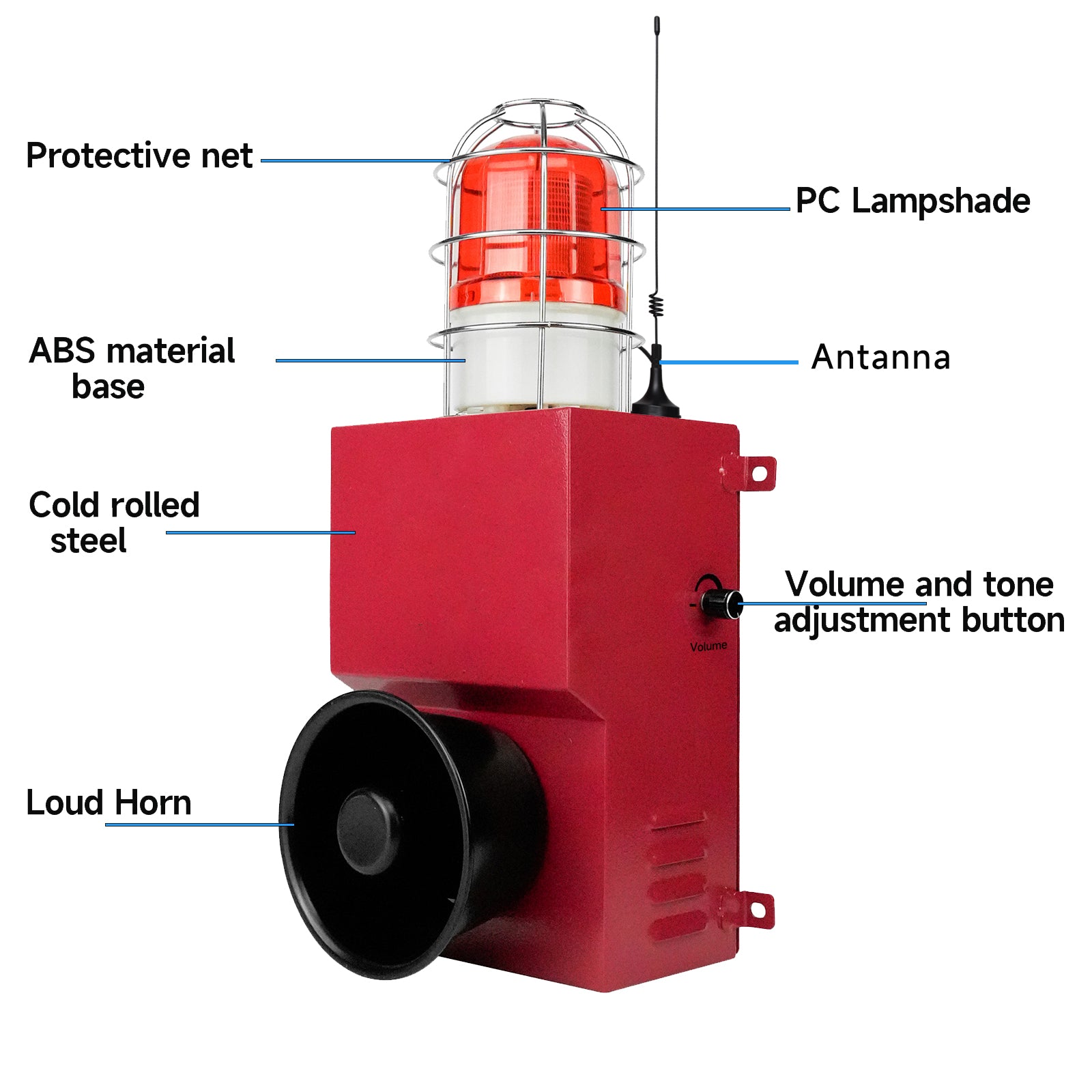 Sirena de Alarma con Control Remoto Inalámbrico con Alcance de 0.31 Millas, Luz Estroboscópica LED, 130dB de Volumen, Múltiples Tonos, Sirena de Seguridad de Emergencia para Exteriores de 150W SLA-900MY-500