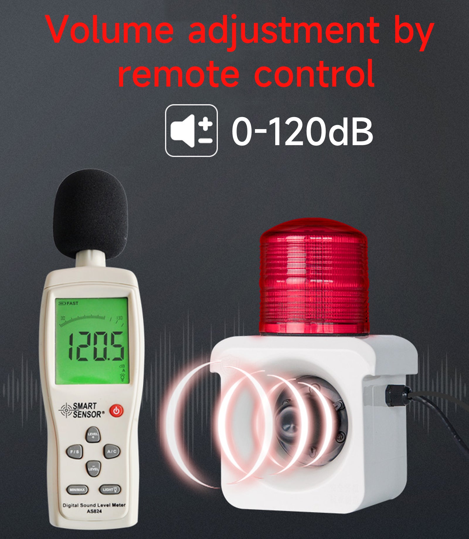 YASONG SLA-800K 120dB Dry Contact Trigger Alarm Siren, 12 Tones, IP65, USB Upload, LED Strobe