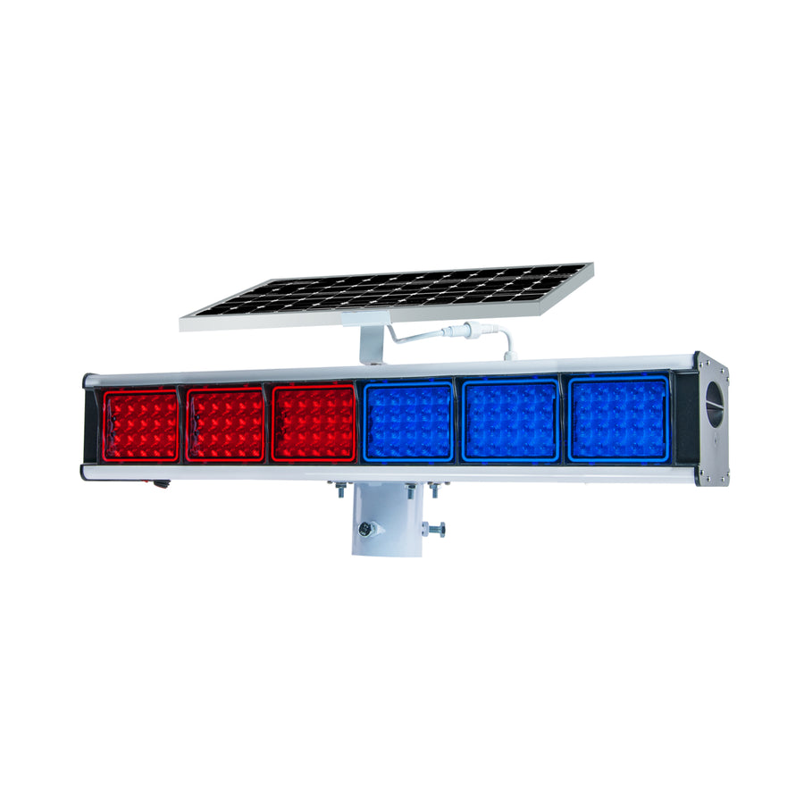 YASONG SLA-X06 Solar Industrial Traffic Flashing Light, Double-Sided Red Blue LED, IP65, 10W/30W Panel