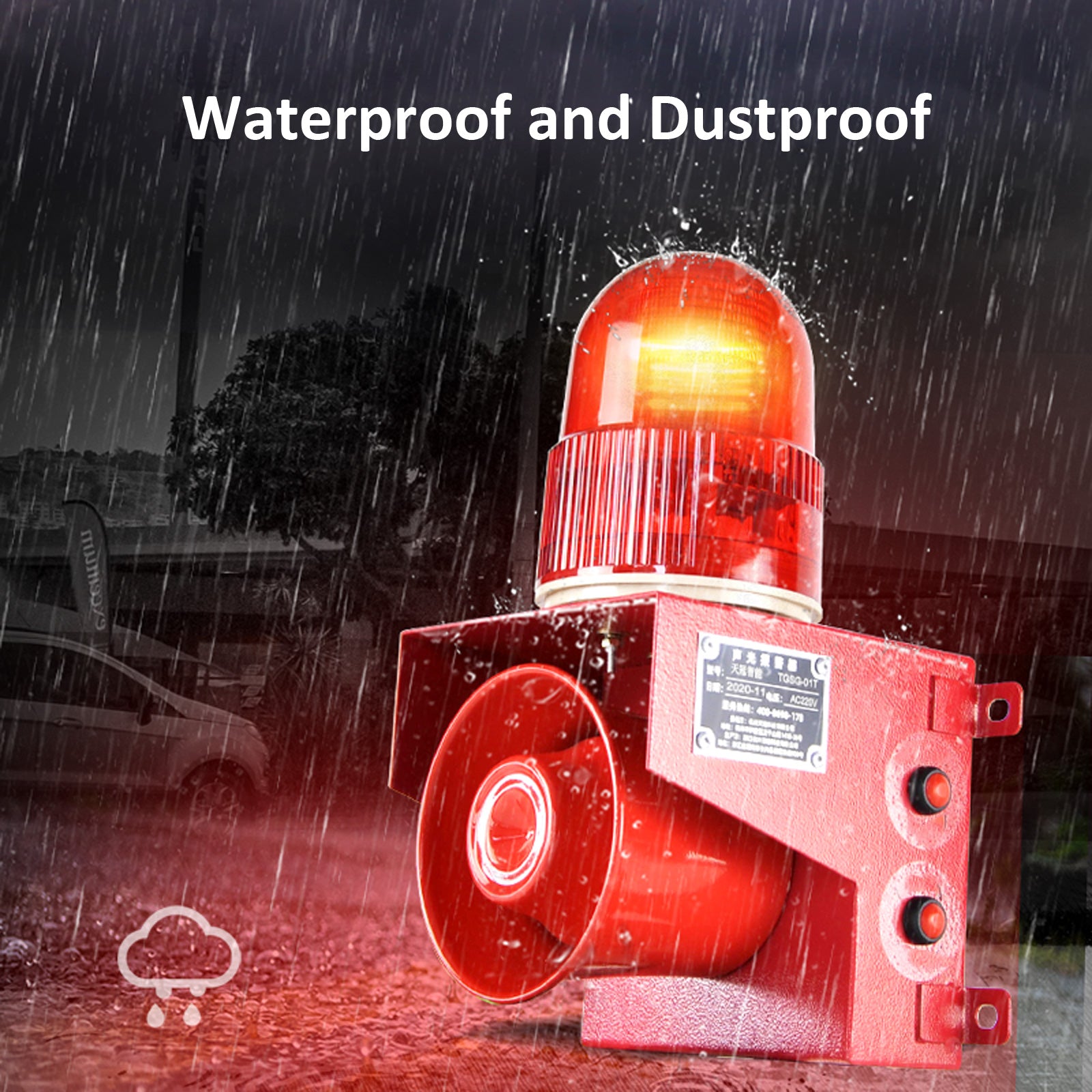 YASONG SLA-01T1 120dB Timer Alarm Siren, 45W, 12 Tones, IP65, USB Upload, LED Strobe, Wall Mount