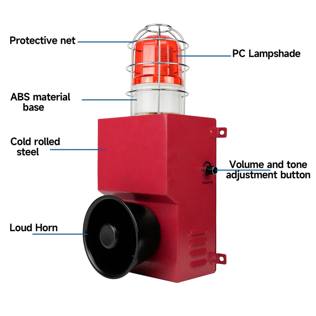 YASONG SLA-900M 130dB 150W Industrial Alarm Siren, 12 Tones, IP65, LED Strobe, 300m Range