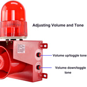 YASONG SLA-01T1 120dB Timer Alarm Siren, 45W, 12 Tones, IP65, USB Upload, LED Strobe, Wall Mount