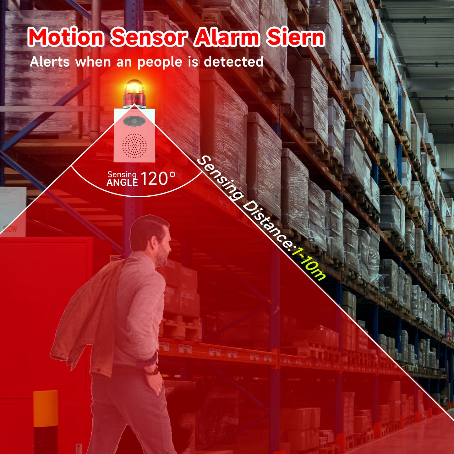 YASONG Motion Detection Siren Alarm 120dB Loud Horn Waterproof Adjustable Volume& Tone LED Strobe Lights 25W Alarm Security System for Factories, Warehouses and Docks SLA-B02W