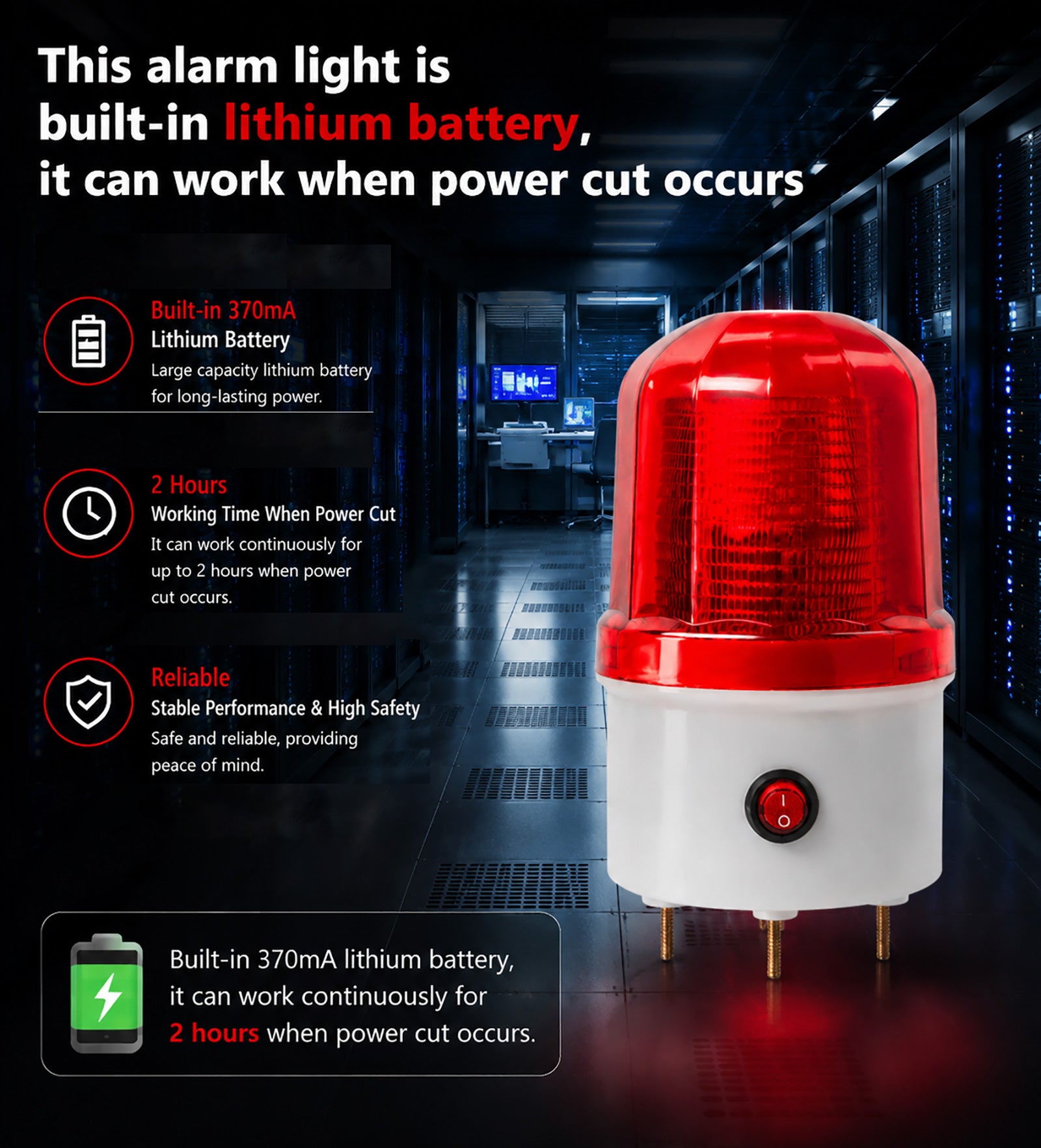 YASONG SLA-1502 Power Outage Alarm Light 90dB Buzzer & LED Strobe
