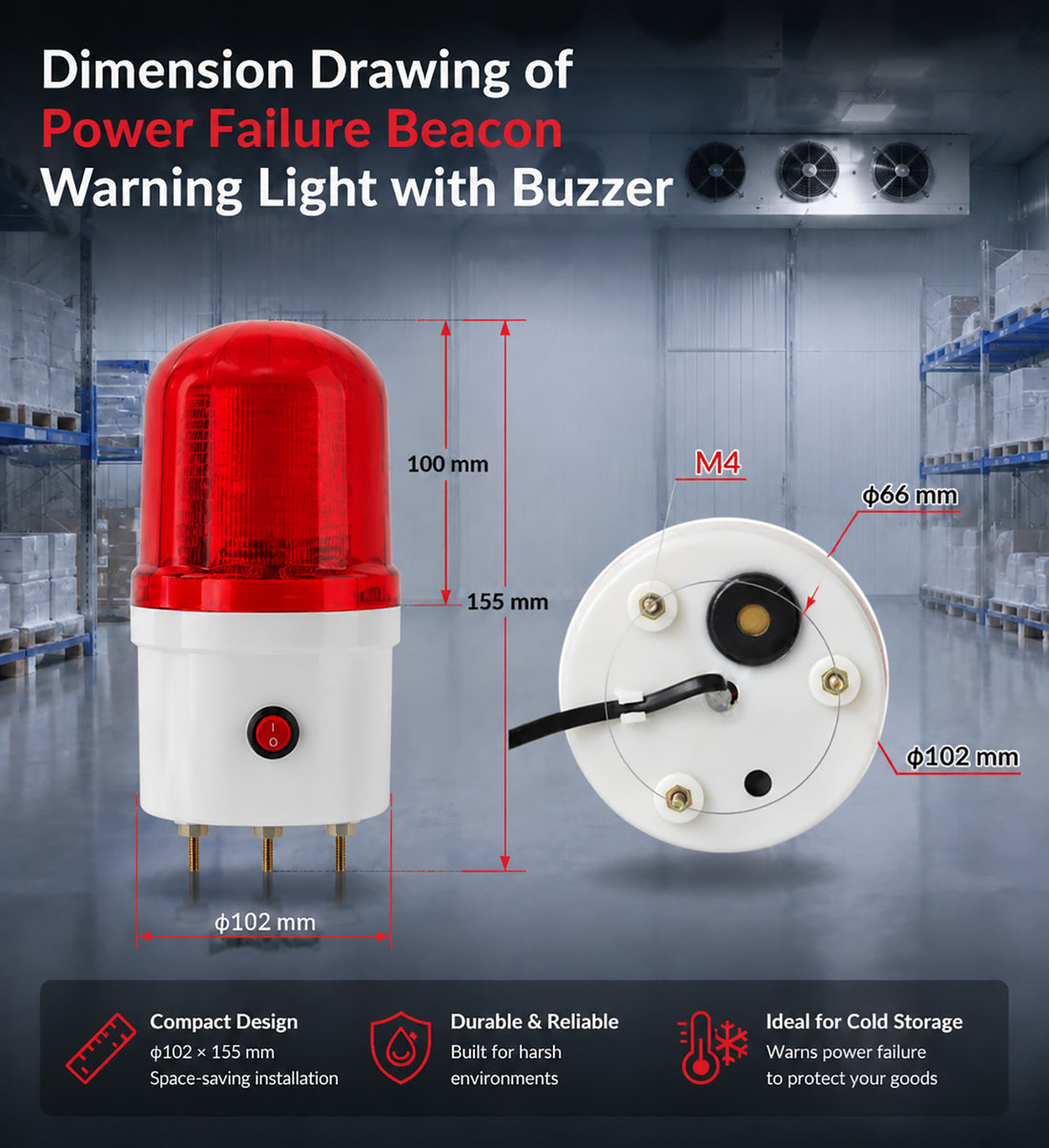 YASONG SLA-1502 Alarm Pemadaman Listrik & Kehilangan Fase 90dB, AC220V/380V, Lampu Strobo LED, IP54, Cadangan Baterai