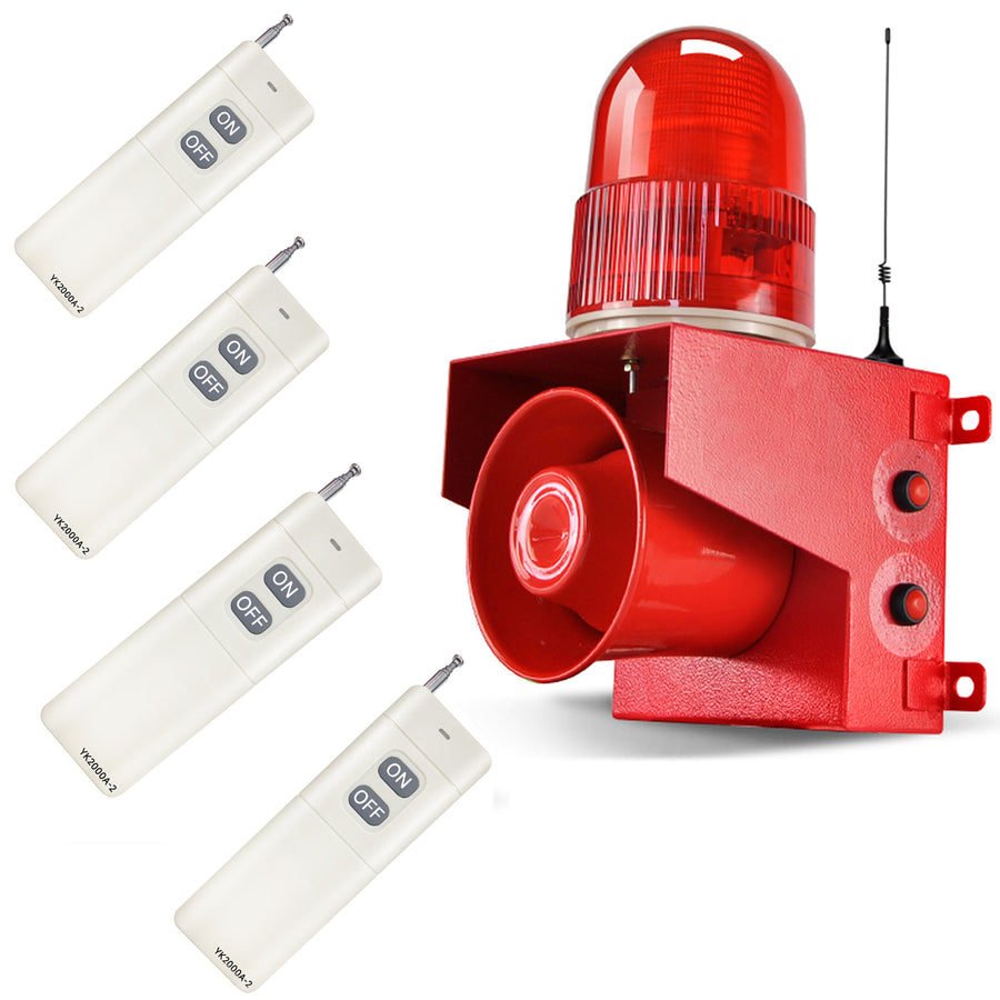YASONG SLA-01TY-2000-4 120dB Wireless Industrial Remote Siren, 4 Remotes, 2000m Range, IP65, USB Audio, LED Strobe