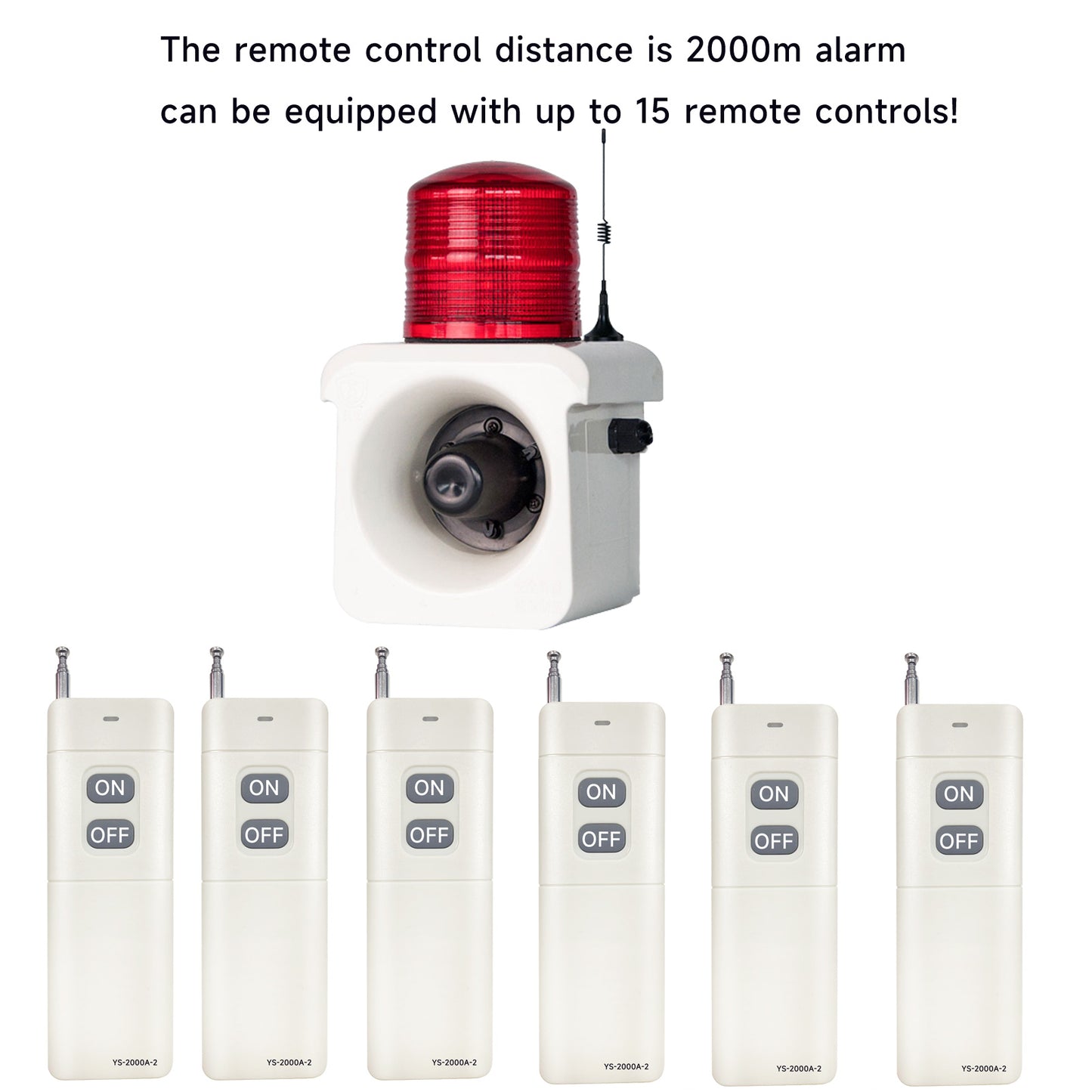 Wireless Remote Control 2000m/1.24mile（No Wall) Control Siren Turn On or Turn Off One Remote Control up to 15 Alarms